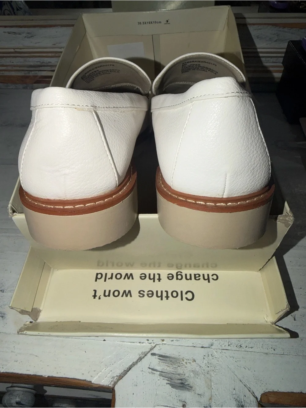 Anne Klein White Leather Loafers with Gold Hardware